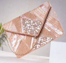 Beige Cotton Beaded  Small Sling Bag For Women With Sequence Work 
